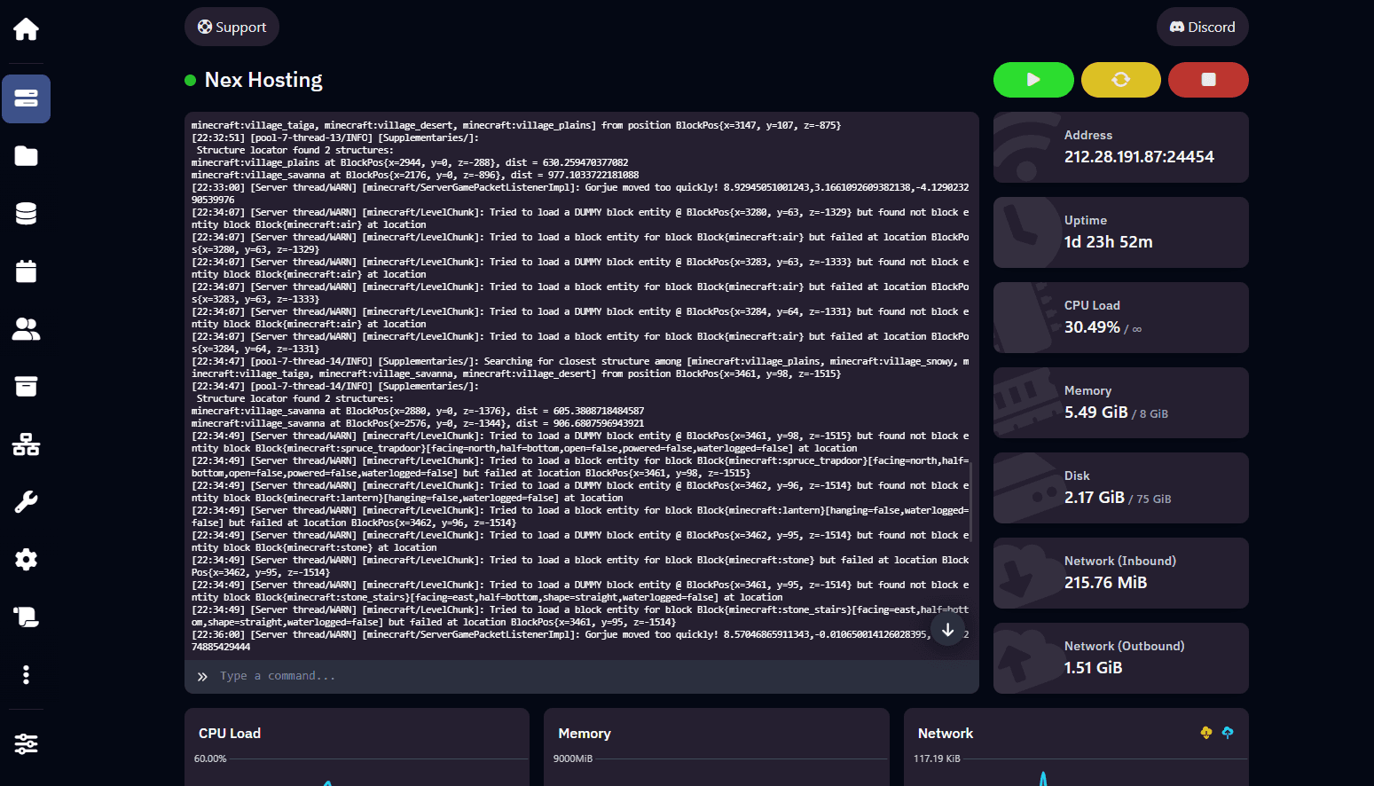 Nex Hosting control panel
